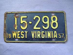 1957 West Virginia License Plate original 5 digit  