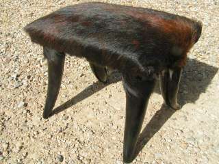   Footstool Western Hair on Cowhide Rustic Steer Horn Stool 2187  