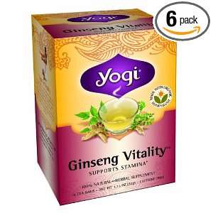   Ginseng Vitality, Herbal Tea Supplement, 16 Count Tea Bags (Pack of 6