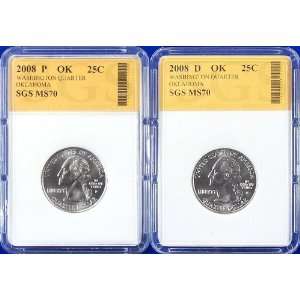  2008 P & D UNC Oklahoma (OK) Quarter Set SGS Graded MS70 