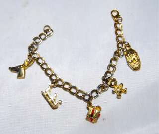 Christmas Charm Bracelet of 5 Different Gold Charms  
