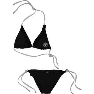   Oakland Raiders Womens Black Ruffled String Bikini