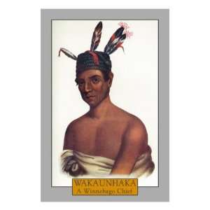  Wakaunhaka   Portrait of a Winnebago Chief, c.1844 Premium 