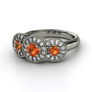   Round Fire Opal 14K White Gold Ring with Fire Opal & Diamond Jewelry