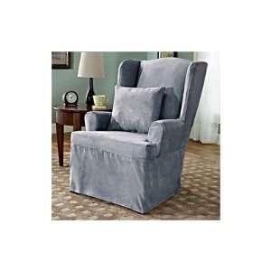   Smoke Blue Soft Suede Wing Chair Slipcover (T Cushion): Home & Kitchen
