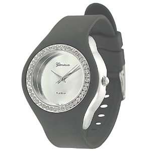  Geneva Womens Platinum Rhinestone accented Silicone Watch 