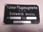 fokker aircraft data plate ww1 vintage replica 