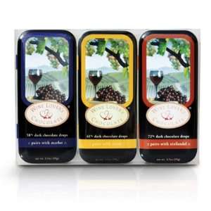 Wine Lovers Chocolate 3 Tin Gift Set, Pair with Merlot, Syrah 