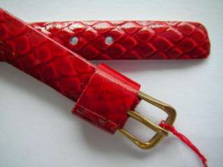 Delac red leather snake print ladies watch band 10 mm  