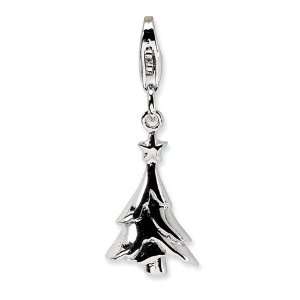   Silver Rhodium 3D Christmas Tree with w/Lobster Clasp Charm Jewelry