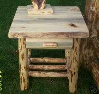 Rustic Blue Pine Log 1 Drawer Nightstand, bedside table, lodge, cabin 