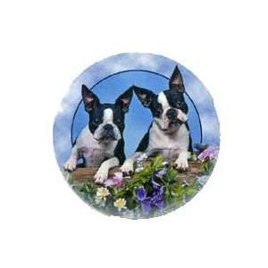 Boston Terrier Dogs in Flowers 4 Stone Coasters:  Kitchen 