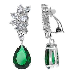  Adalias CZ Pear Cut Dangle Clip On Earrings   Emerald 