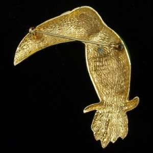Toucan Bird Brooch Pin Vintage Enamel Rhinestones  