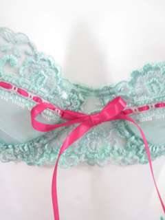 JEZEBEL Turquoise Pink Lace Bra Underwear Set Sz 32B  