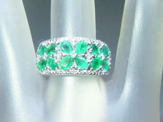 Pear Shaped 1.90ct Emerald Diamond Flower Band Ring Sterling Silver 