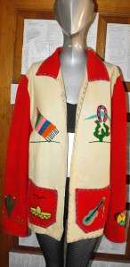Vntg 60s Wool Felt EMBROIDERED MEXICAN Tourist Wearable ART JACKET 
