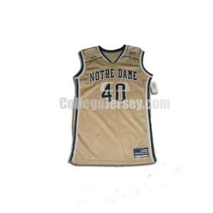  Gold No. 40 Game Used Notre Dame Adidas Basketball Jersey 