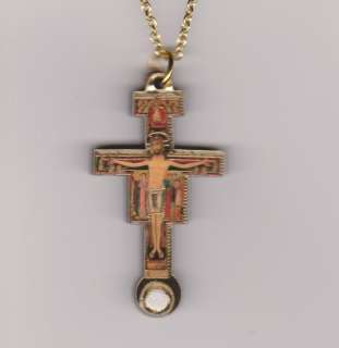 Wooden Crucifix and Epoxy Third Class Relic Necklace  