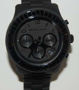 New MICHAEL KORS Womans Classic Glitz Black Bagette Crystal Watch 