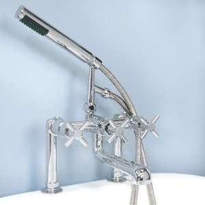 Modern Whittington Rim Mount Tub Faucet with Handspray   Cross Handles 