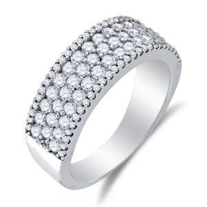 Size 8   14K White Gold Large Diamond Five Rows Wedding Band Ring   w 