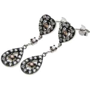 Sterling Silver White and Brown Pave set Cubic Zirconia Against Black 