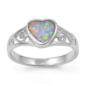   8mm Heart Shaped Lab Opal White Ring (Size 5   9)   Size 8 Jewelry
