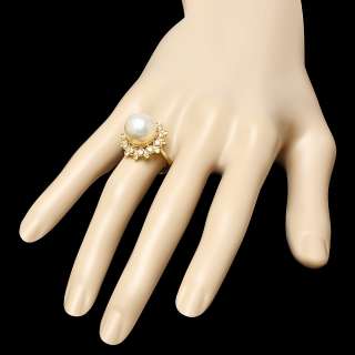 6500 CERTIFIED 14K YELLOW GOLD 12 X 12MM PEARL 0.40CT DIAMOND RING 