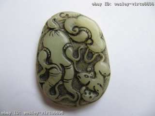   stone jade carved Ginseng   wishful   money mouse pendant  