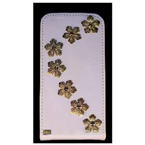  iPhone 4 & 4S White Leather Flip Case, Swarovski Crystal 