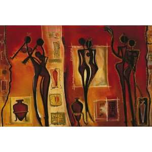  HUGE LAMINATED / ENCAPSULATED African Style Painting 