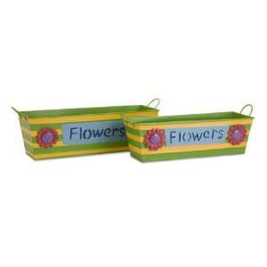  Set of 2 Colorful Whimsical Striped Metal Flower Planters 