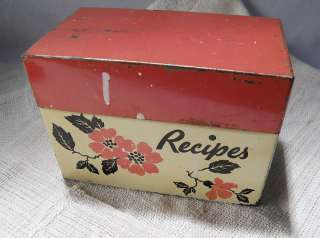 Metal recipe box in as found condition. See photos. Vintage recipes 