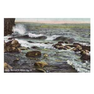 St. Albans Bay, Vermont, View of a Rocky Beach with Surf Giclee Poster 