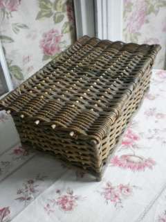 ADORABLE ANTIQUE FRENCH SHABBY CHIC SEWING BASKET & BLUE SILK LINING 
