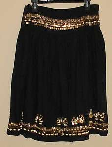 New Womens Willi Smith Black Beaded Bedazzled HIgh Waisted Skirt Size 