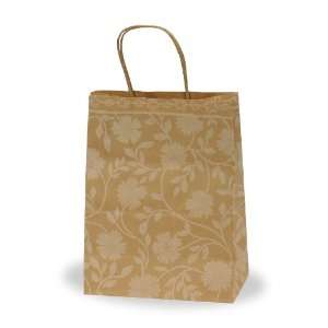 Floral Batik Paper Handle Gift Bag, Tan, 8 Wide x 10 1/4 High x 4 1 