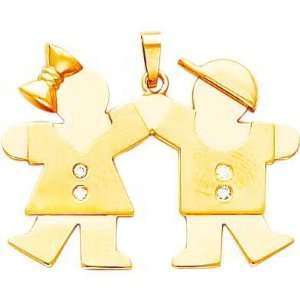  14K Gold The Kids Diamond Girl & Boy Charm: Jewelry