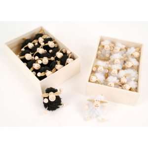  Mini Sheep / Lambs in Wood Box, 12 Black & 12 White: Toys 