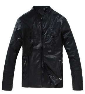 New fashion stand up collar zipper black leather PU slim man short 