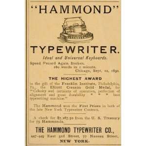   Vintage Ad Hammond Typewriter Cresson Gold Medal   Original Print Ad