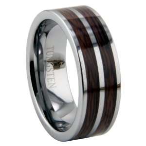  8mm Tungsten Ring with Double Wood Inlay   Size 8: Jewelry