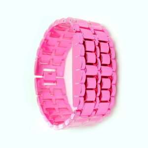  Pink Stainless Steel Led Digital Electronic Watch with Red 