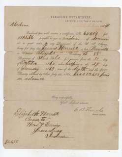 VICKSBURG KIA 83RD INDIANA VOLUNTEERS WIDOWS PAY VOUCHER 1864 TREASURY 