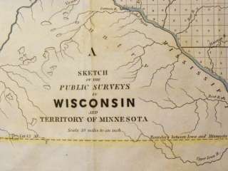Wisconsin Minnesota Territory 1849 Map Indians H/Color  