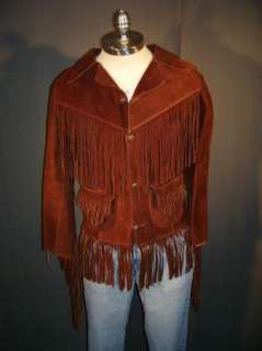 VTG 1960s Suede Leather Buckskin Frontier/Hippie Fringe Jacket/Coat 