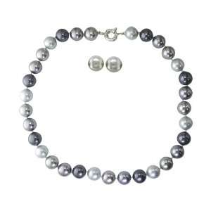  Multi hue Grey Shell Pearl Necklace with Matching Earrings 