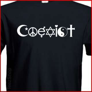 COEXIST Anti War Religious symbols World PEACE T shirt  