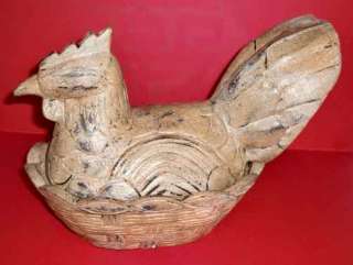 OLD LARGE MANDALAY LIFE SIZE ROOSTER CHICKEN WOOD CARVING  